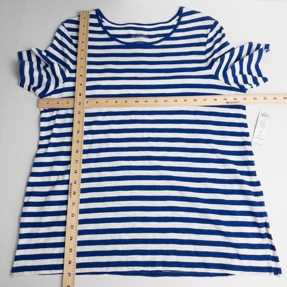 Chicos Cotton Slub Stripe Button Back Tee Womens 2 (L) Seafaring Blue Nautical - Picture 4 of 15